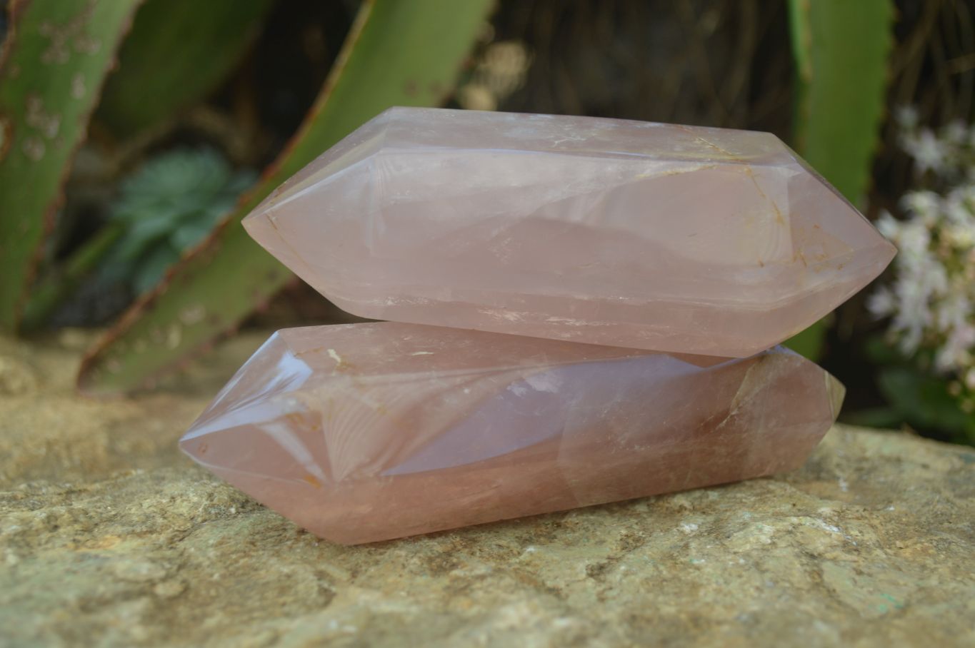 Polished Double Terminated Rose Quartz Points x 3 From Ambatondrazaka, Madagascar - Toprock Gemstones and Minerals 