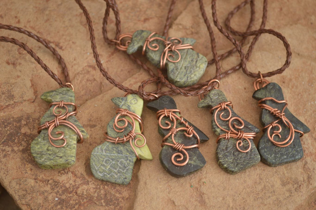 Polished  Copper Wire Wrapped Leopard Stone Eagle Pendants  x 6 From Zimbabwe - Toprock Gemstones and Minerals 