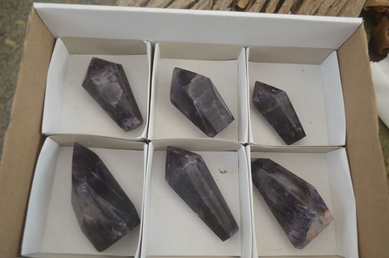 Polished Deep Purple Chevron Amethyst Points x 6 From Zambia - Toprock Gemstones and Minerals 