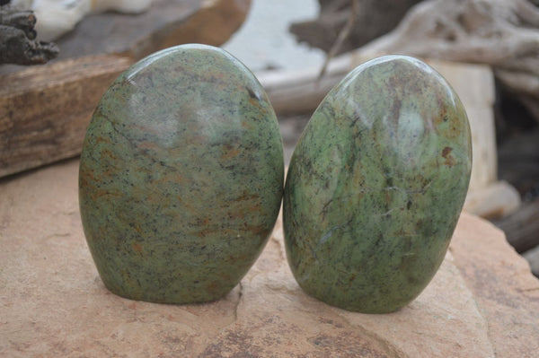 Polished Green Chrysoprase Standing Free Forms  x 2 From Madagascar - TopRock