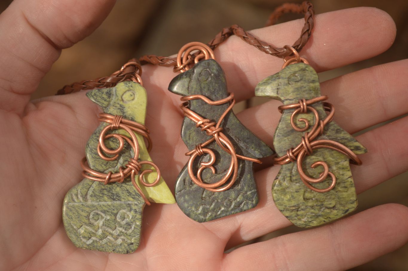 Polished  Copper Wire Wrapped Leopard Stone Eagle Pendants  x 6 From Zimbabwe - Toprock Gemstones and Minerals 
