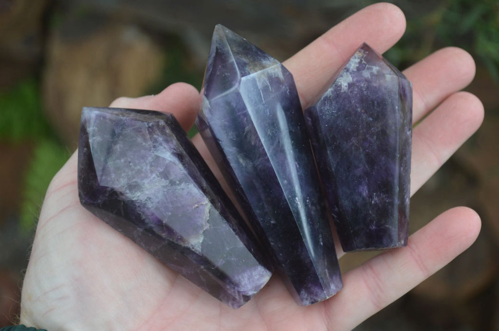 Polished Deep Purple Chevron Amethyst Points x 6 From Zambia - Toprock Gemstones and Minerals 