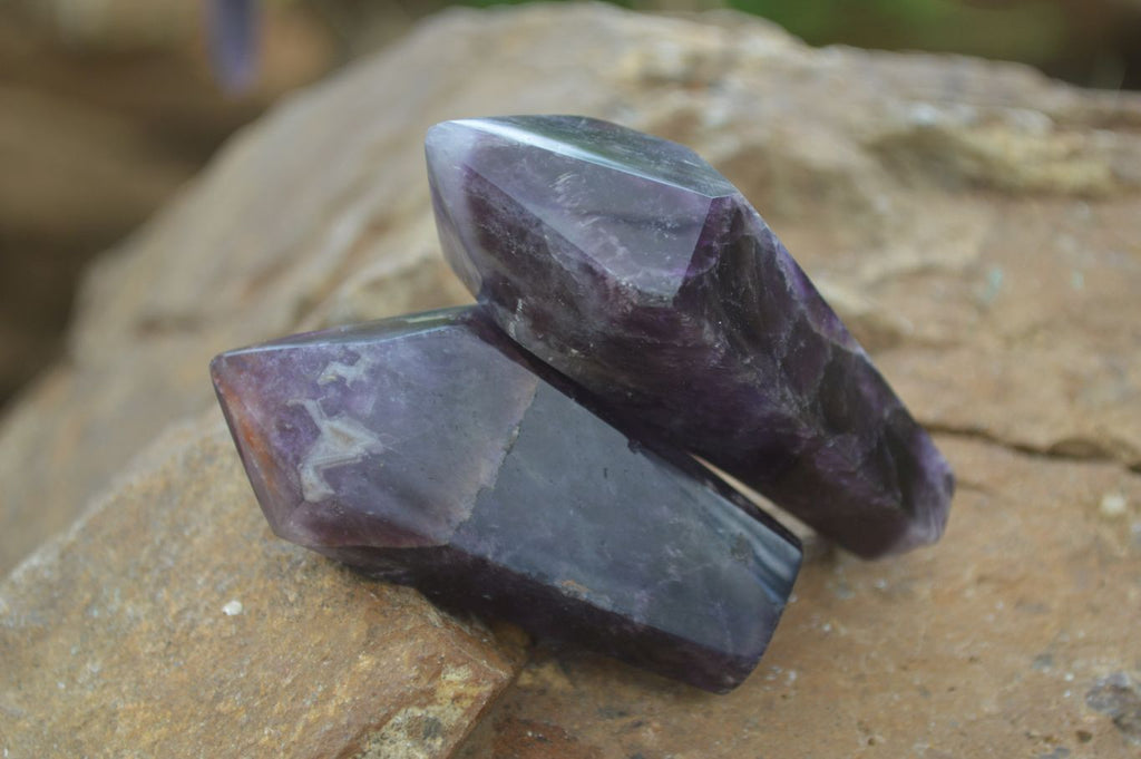 Polished Deep Purple Chevron Amethyst Points x 6 From Zambia - Toprock Gemstones and Minerals 