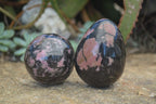 Polished Pink Rhodonite Sphere & Egg x 2 From Madagascar - Toprock Gemstones and Minerals 