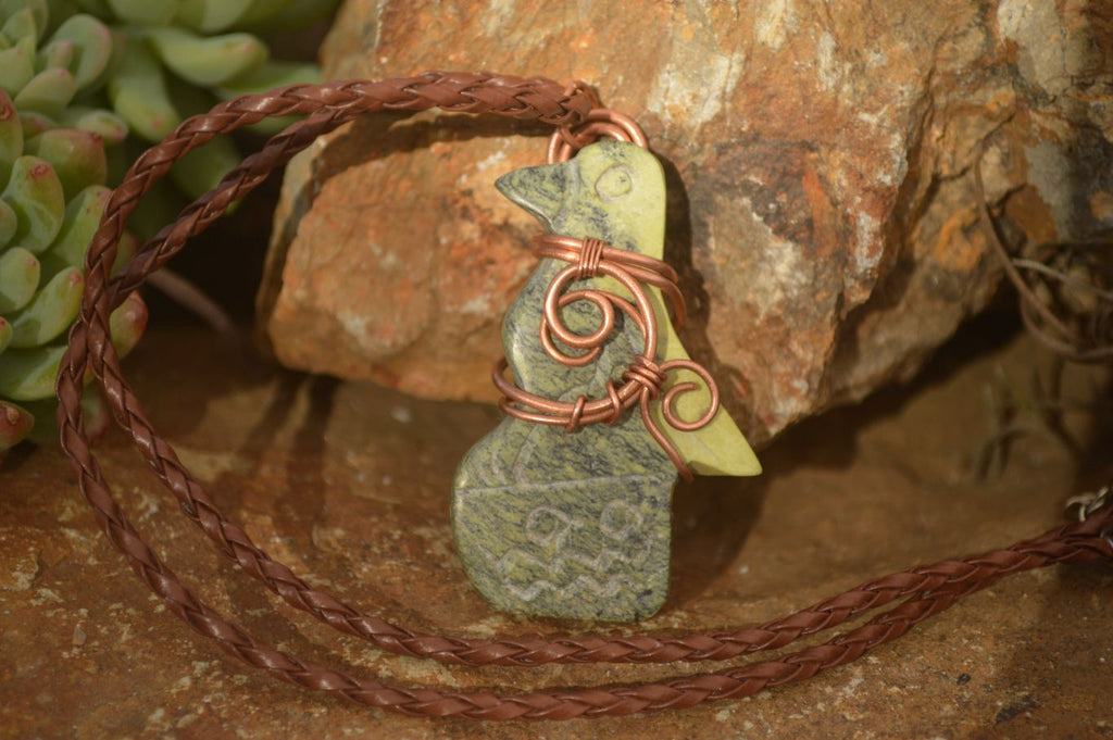 Polished  Copper Wire Wrapped Leopard Stone Eagle Pendants  x 6 From Zimbabwe - Toprock Gemstones and Minerals 
