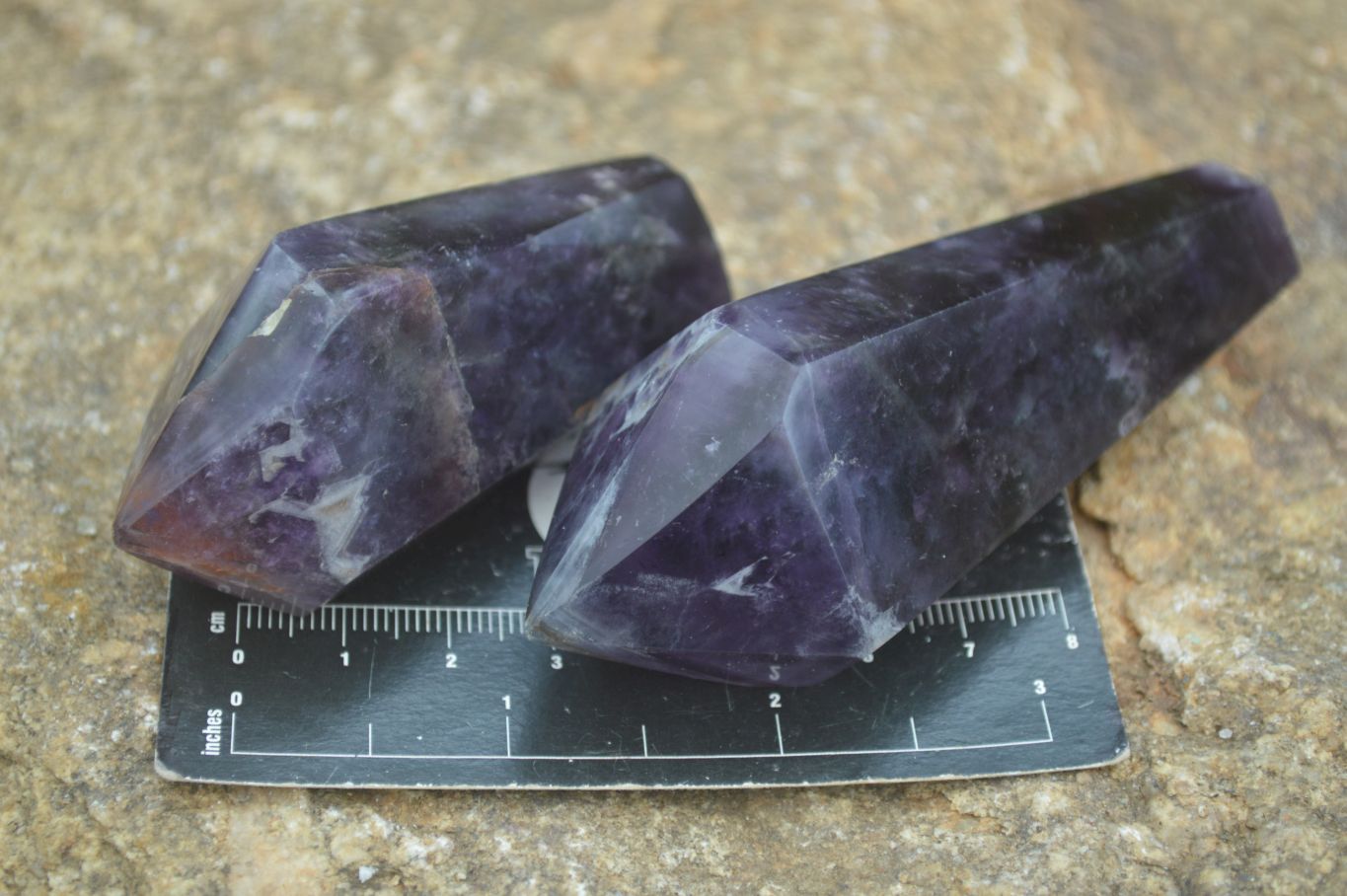 Polished Deep Purple Chevron Amethyst Points x 6 From Zambia - Toprock Gemstones and Minerals 
