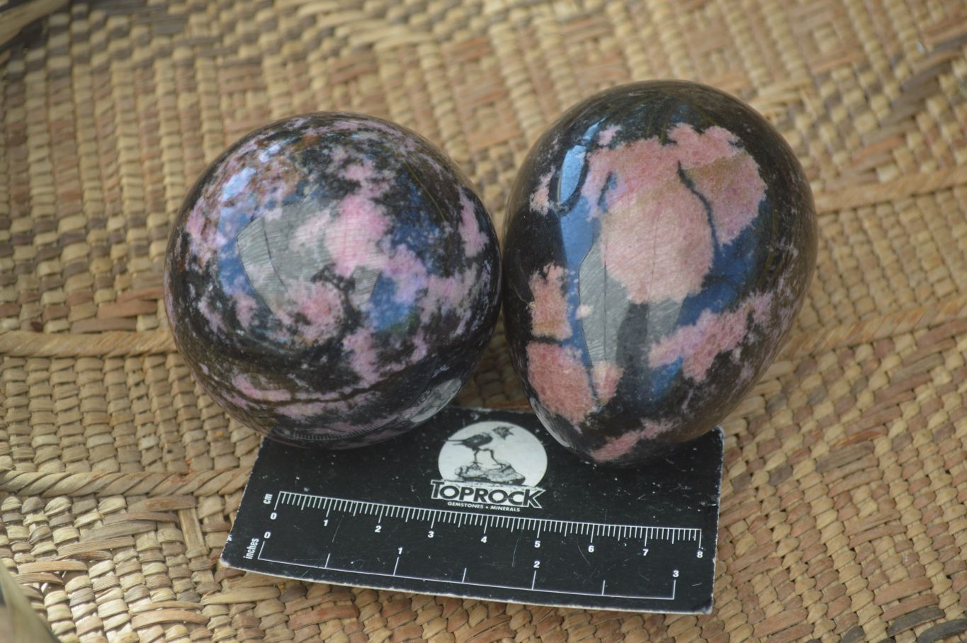 Polished Pink Rhodonite Sphere & Egg x 2 From Madagascar - Toprock Gemstones and Minerals 