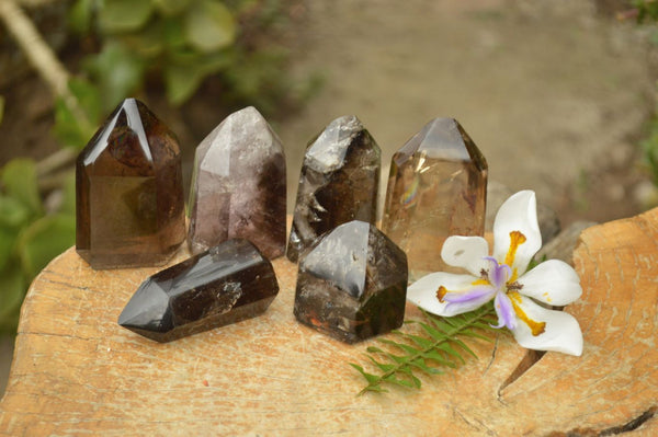 Polished Dark Smokey Quartz Crystals & One Citrine  x 6 From Madagascar - TopRock