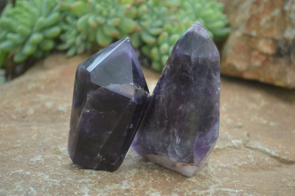 Polished Deep Purple Chevron Amethyst Points x 6 From Zambia - Toprock Gemstones and Minerals 
