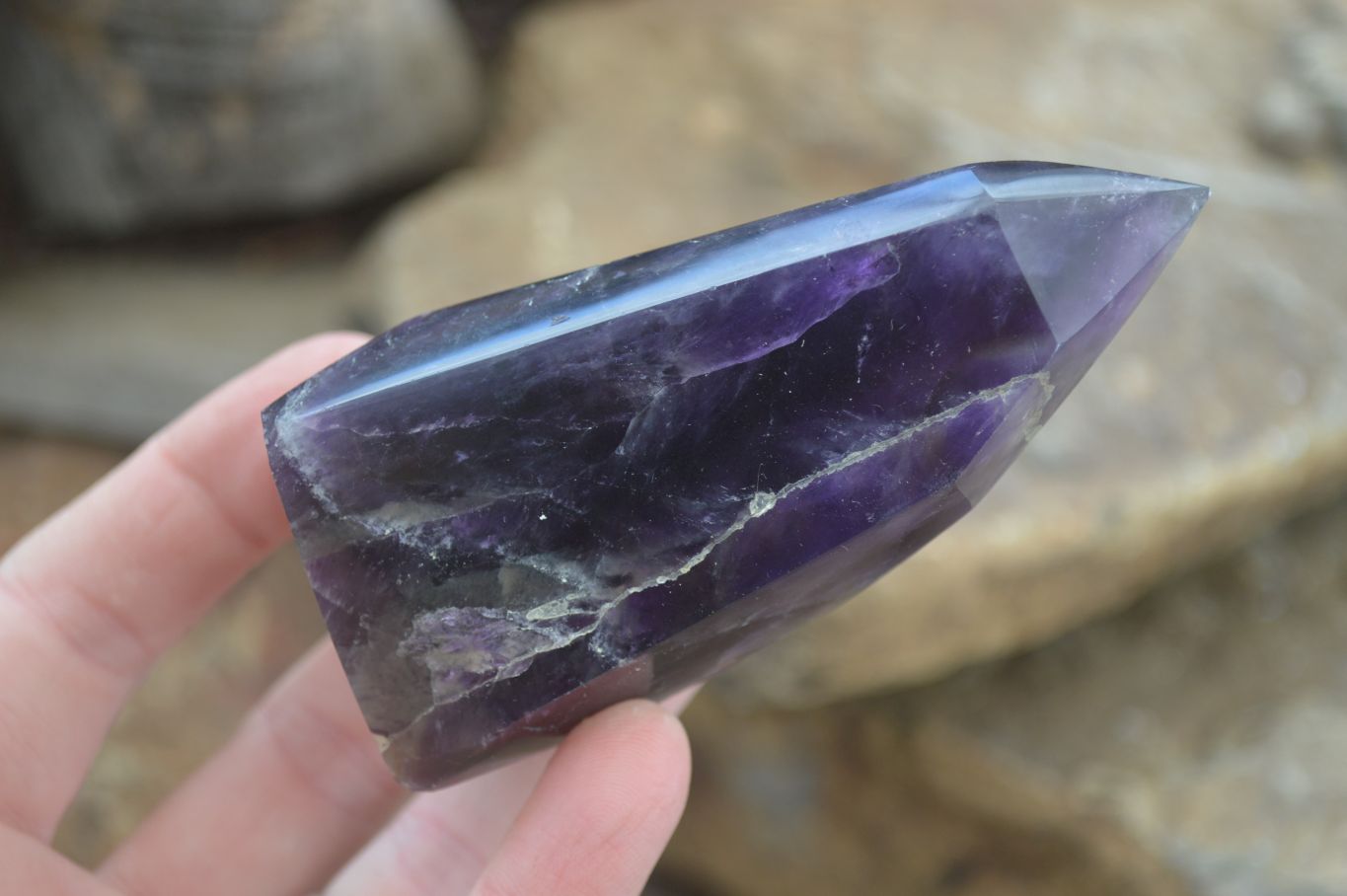 Polished Deep Purple Chevron Amethyst Points x 6 From Zambia - Toprock Gemstones and Minerals 