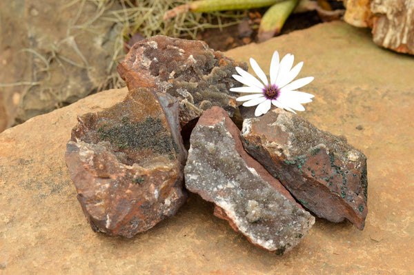 Natural Drusy Dolomite With Malachite On Hematite Matrix  x 4 From Kakanda, Congo - TopRock