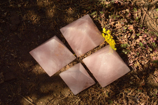 Polished Gemmy Pink Rose Quartz Pyramids  x 4 From Madagascar - TopRock