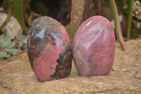 Polished  Pink & Black Rhodonite Standing Free Forms x 2 From Madagascar - Toprock Gemstones and Minerals 