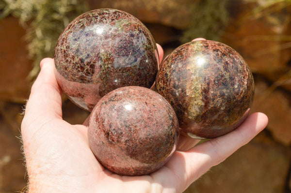 Polished Matrix Pyrope Garnet Spheres  x 3 From Madagascar - TopRock