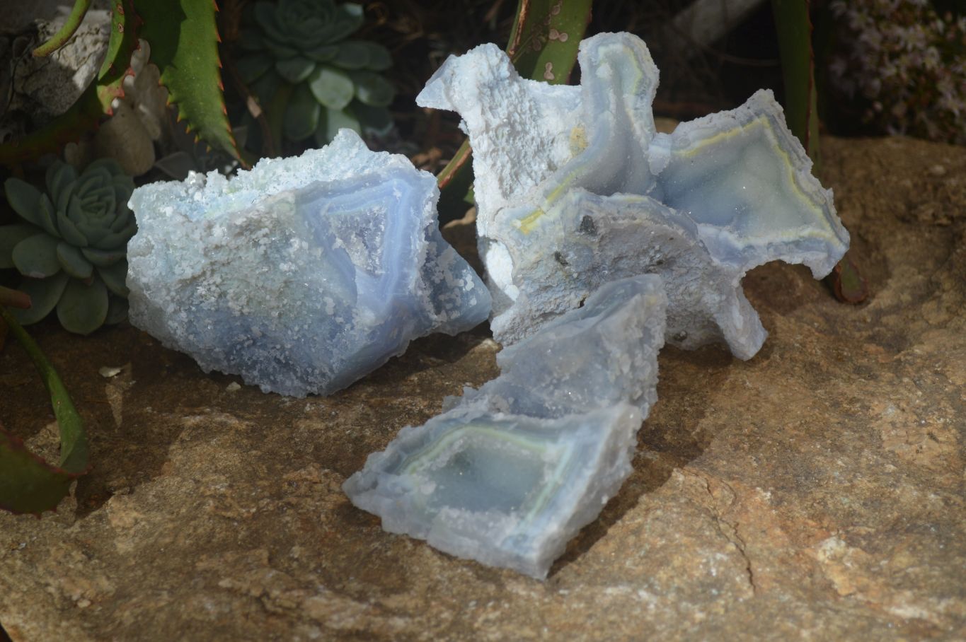 Natural Etched Blue Chalcedony Specimens  x 3 From Nsanje, Malawi - Toprock Gemstones and Minerals 