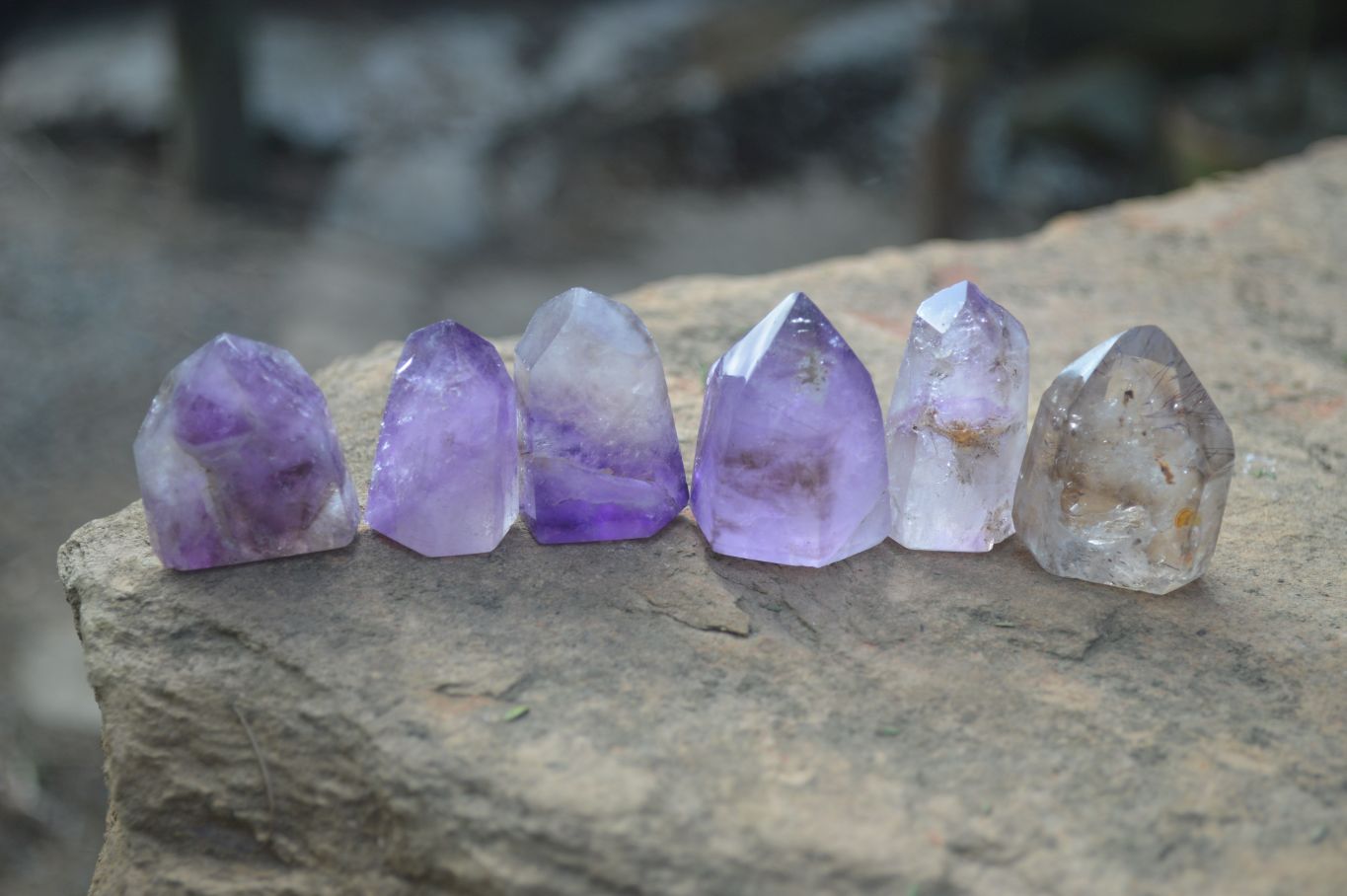Polished Dream and Other Amethyst Points x 24 From Madagascar - Toprock Gemstones and Minerals 