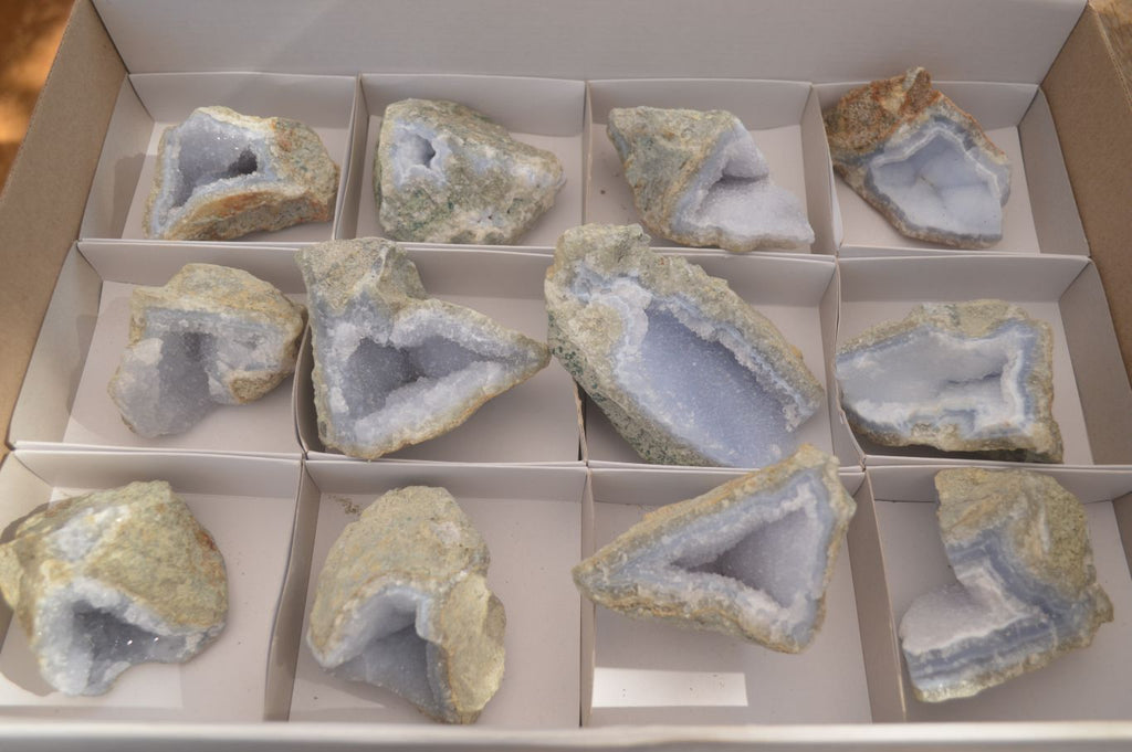 Natural Blue Lace Agate Geode Specimens  x 12 From Nsanje, Malawi - Toprock Gemstones and Minerals 