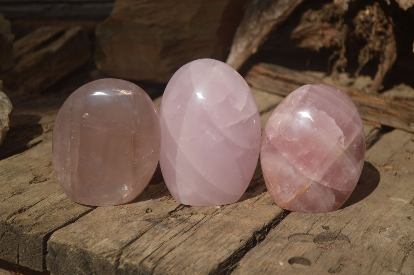 Polished Gemmy Pink Rose Quartz Standing Free Forms x 3 From Madagascar - Toprock Gemstones and Minerals 