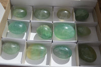 Polished Gemmy Emerald Fluorite Palm Stones  x 12 From Madagascar