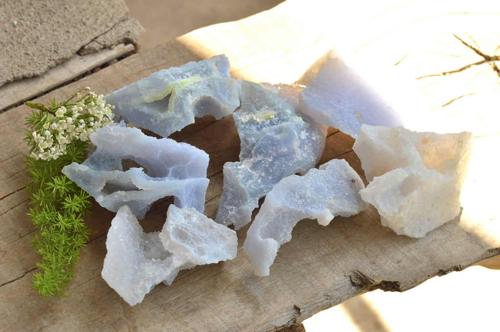 Natural Etched Blue Chalcedony Agate Specimens  x 7 From Nsanje, Malawi - TopRock