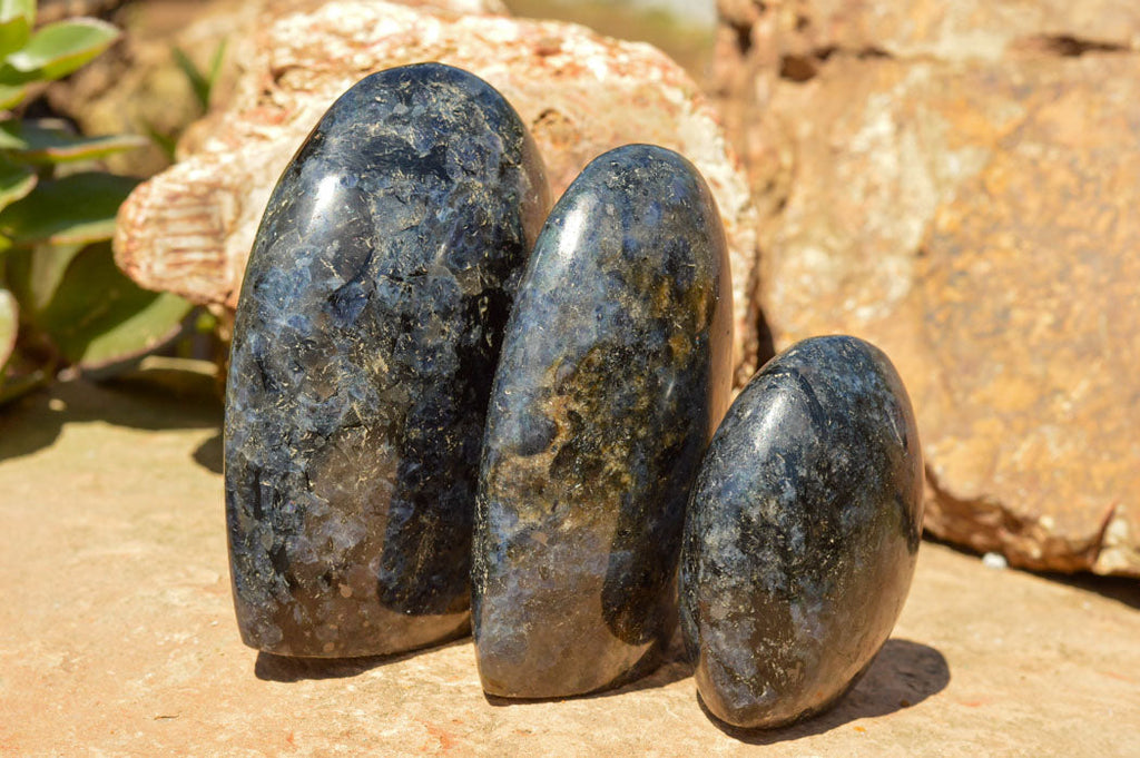 Polished Rare Iolite / Water Sapphire Standing Free Forms  x 3 From Madagascar - TopRock