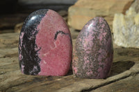 Polished Pink & Black Rhodonite Standing Free Forms x 3 From Madagascar - Toprock Gemstones and Minerals 
