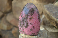 Polished Pink & Black Rhodonite Standing Free Forms x 3 From Madagascar - Toprock Gemstones and Minerals 