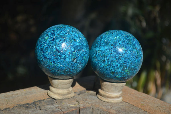 Polished Conglomerate Chrysocolla Spheres With Azurite & Malachite  x 2 From Congo