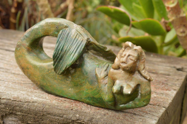 Polished Hand Carved Leopard Stone & Verdite Mermaids  x 2 From Zimbabwe - TopRock