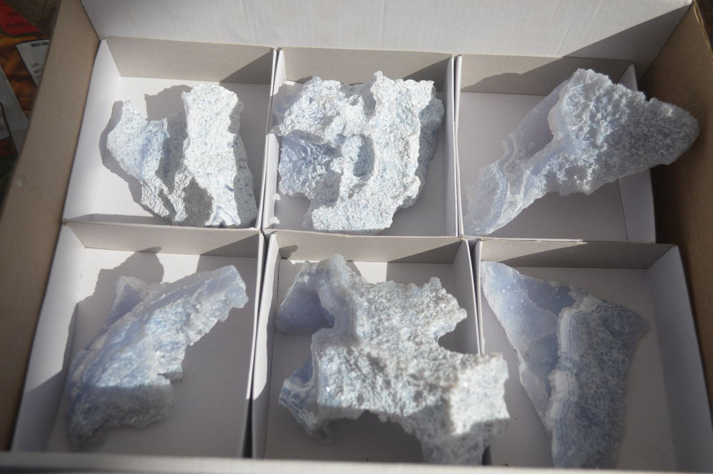 Natural Etched Blue Chalcedony Specimens  x 6 From Nsanje, Malawi - Toprock Gemstones and Minerals 