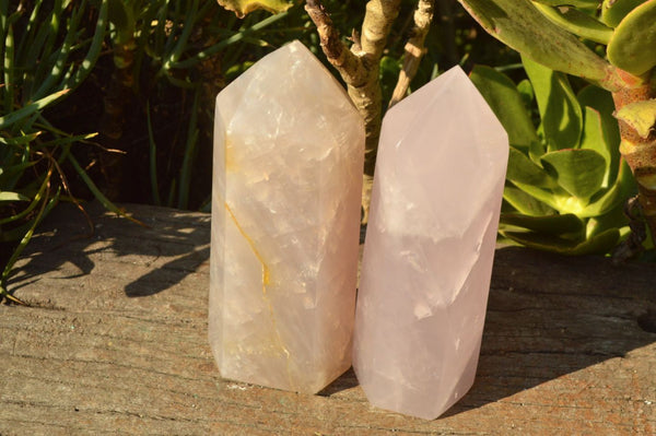 Polished Rare Gemmy Girasol Pearl Rose Quartz Points x 2 From Ambatondrazaka, Madagascar - TopRock