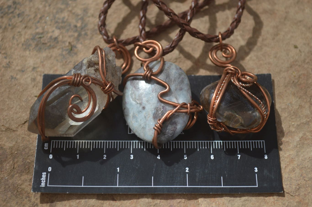 Polished Mixed Copper Wire Wrapped Pendants  x 6 From Madagascar - Toprock Gemstones and Minerals 