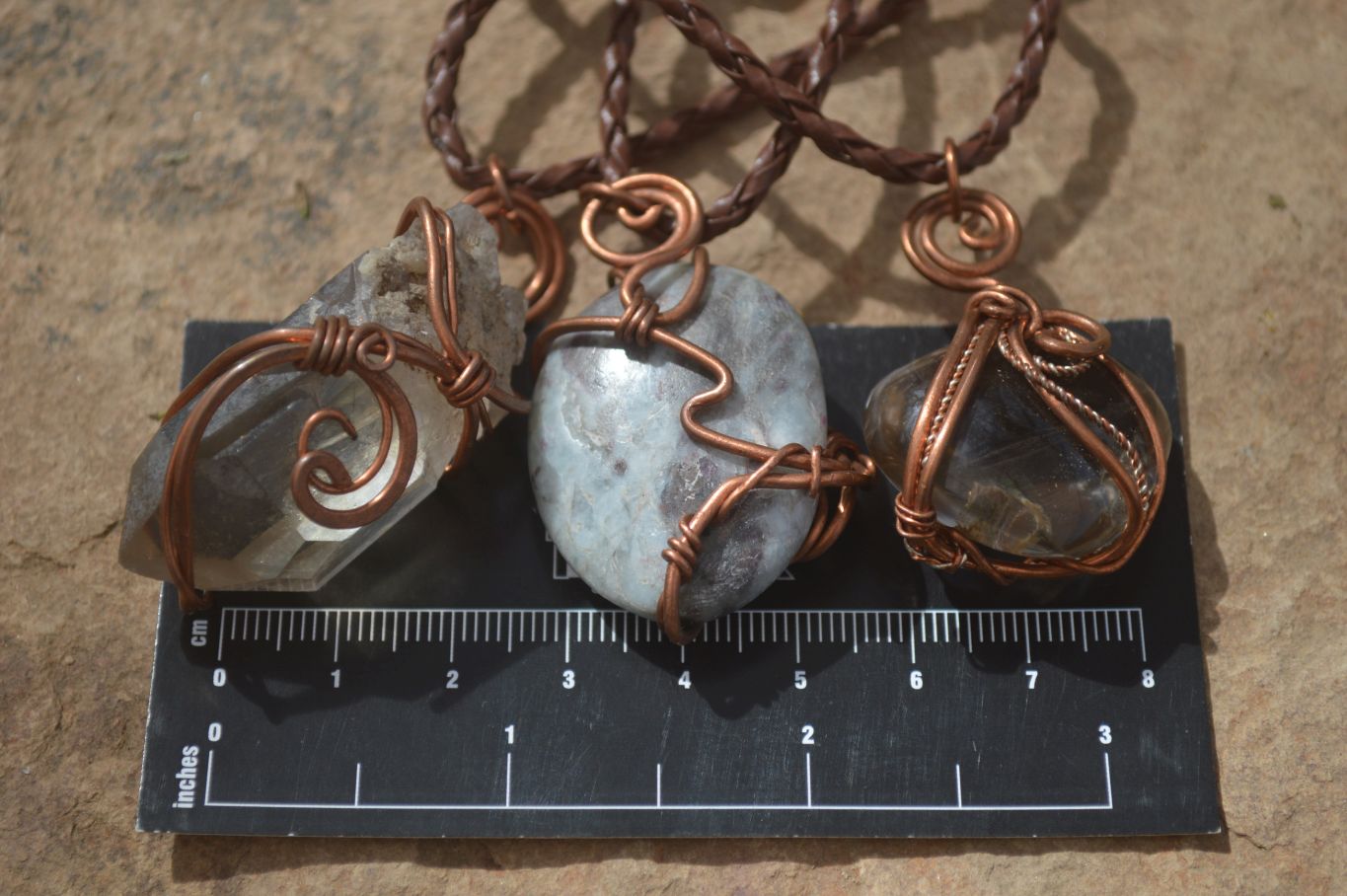 Polished Mixed Copper Wire Wrapped Pendants  x 6 From Madagascar - Toprock Gemstones and Minerals 