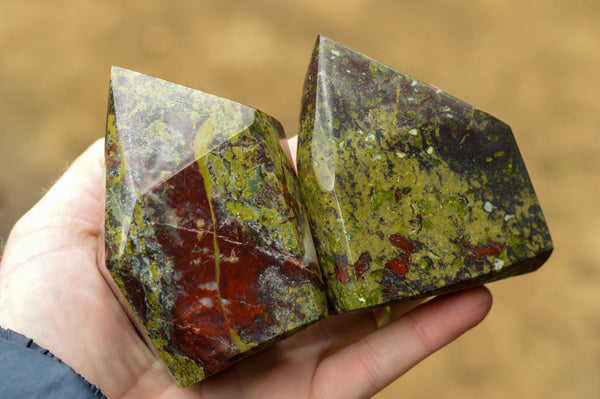 Polished Tabular Bastite Dragon Bloodstone Free Form Points  x 4 From Tshipies, South Africa - TopRock