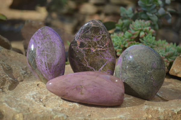 Polished Stichtite & Serpentine Standing Free Forms x 4 From Barberton, South Africa - Toprock Gemstones and Minerals 