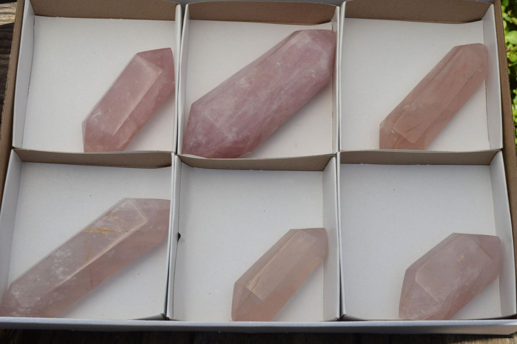 Polished Double Terminated Rose Quartz Points x 6 From Madagascar - TopRock