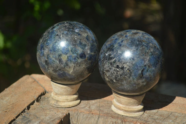 Polished Rare Iolite / Water Sapphire Spheres  x 2 From Northern Cape, South Africa - Toprock Gemstones and Minerals 