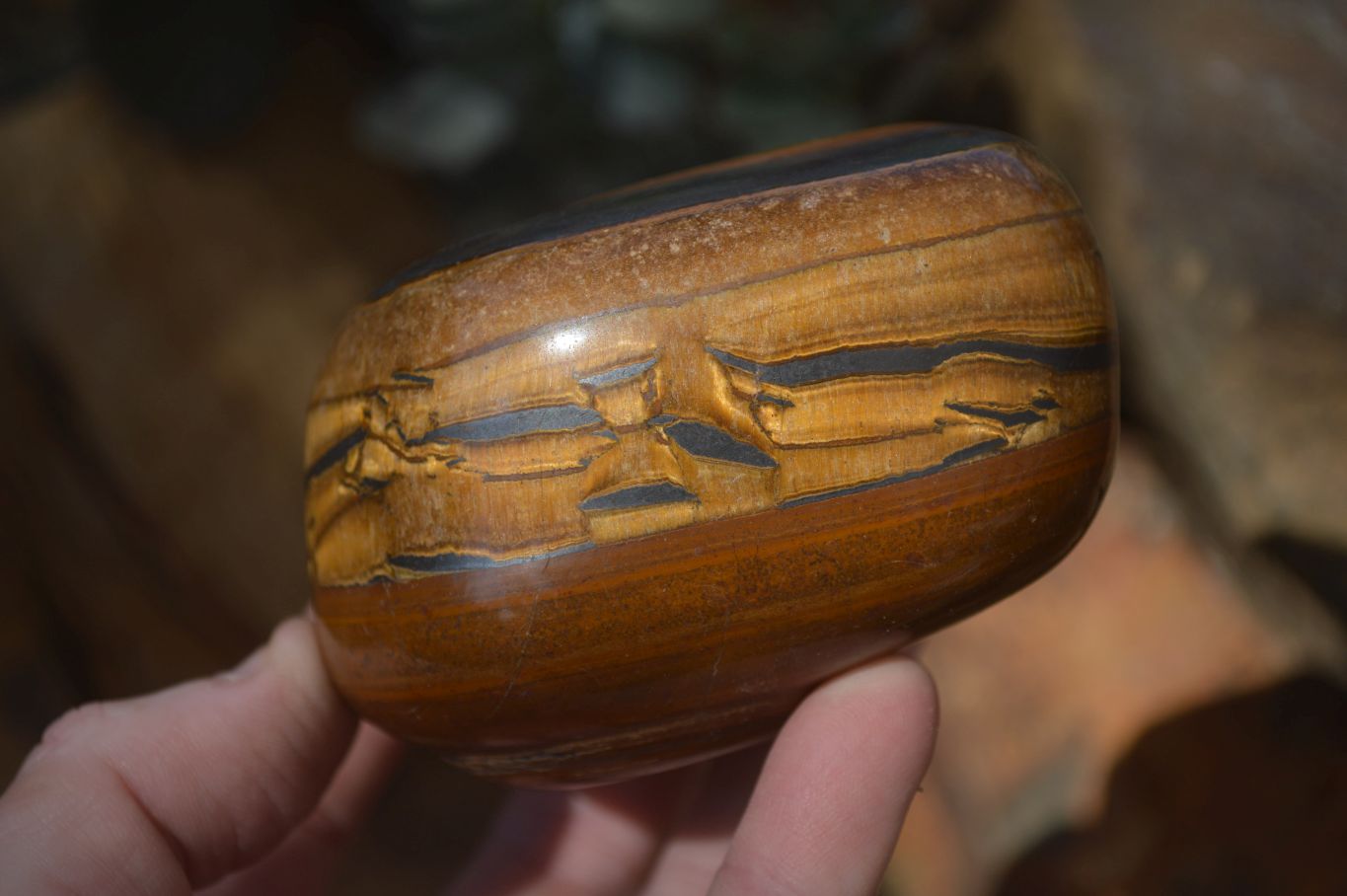 Polished Golden Tigers Eye Free Forms x 3 From Prieska, Northern Cape - Toprock Gemstones and Minerals 