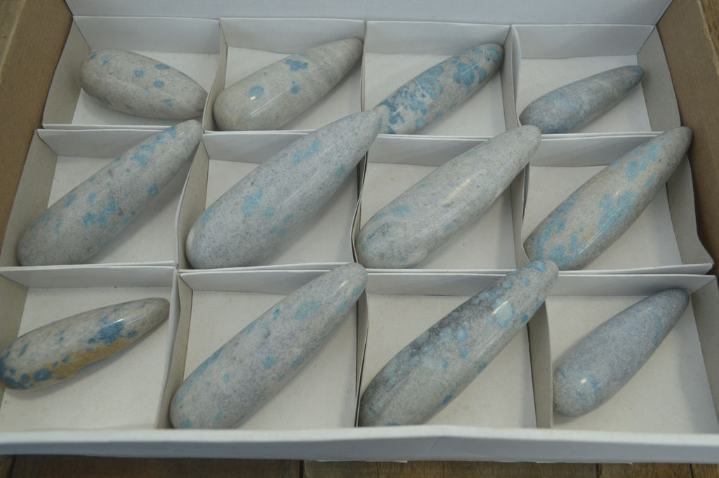 Polished Blue Spotted Spinel Quartz Massage Wands x 12 From Madagascar - Toprock Gemstones and Minerals 