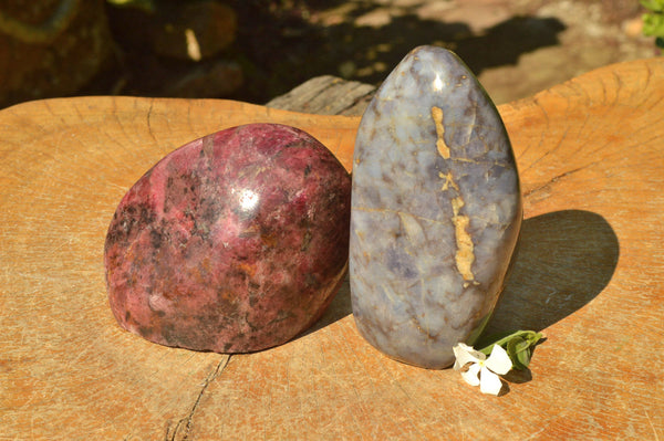 Polished Sugi Quartz & Rhodonite Mixed Standing Free Forms  x 2 From Southern Africa - TopRock