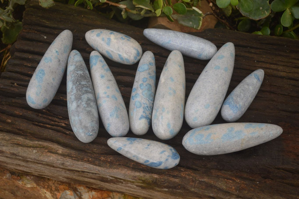 Polished Blue Spotted Spinel Quartz Massage Wands x 12 From Madagascar - Toprock Gemstones and Minerals 