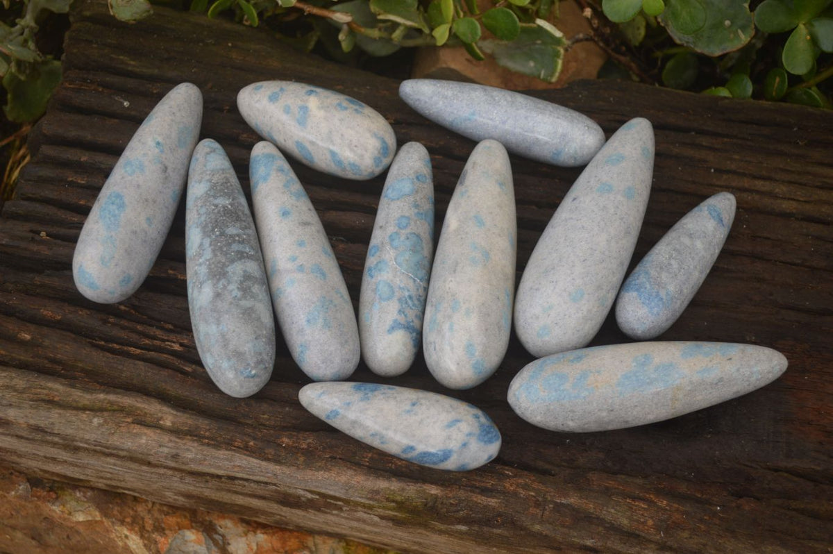 Polished Blue Spotted Spinel Quartz Massage Wands x 12 From Madagascar - Toprock Gemstones and Minerals 