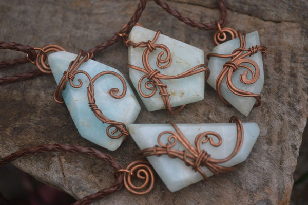 Polished Mixed Copper Wire Wrapped Jewellery Pendants x 6 From Congo - Toprock Gemstones and Minerals 