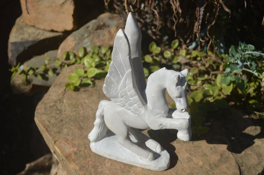 Polished White Marble Pegasus Carving x 1 From Zimbabwe - Toprock Gemstones and Minerals 