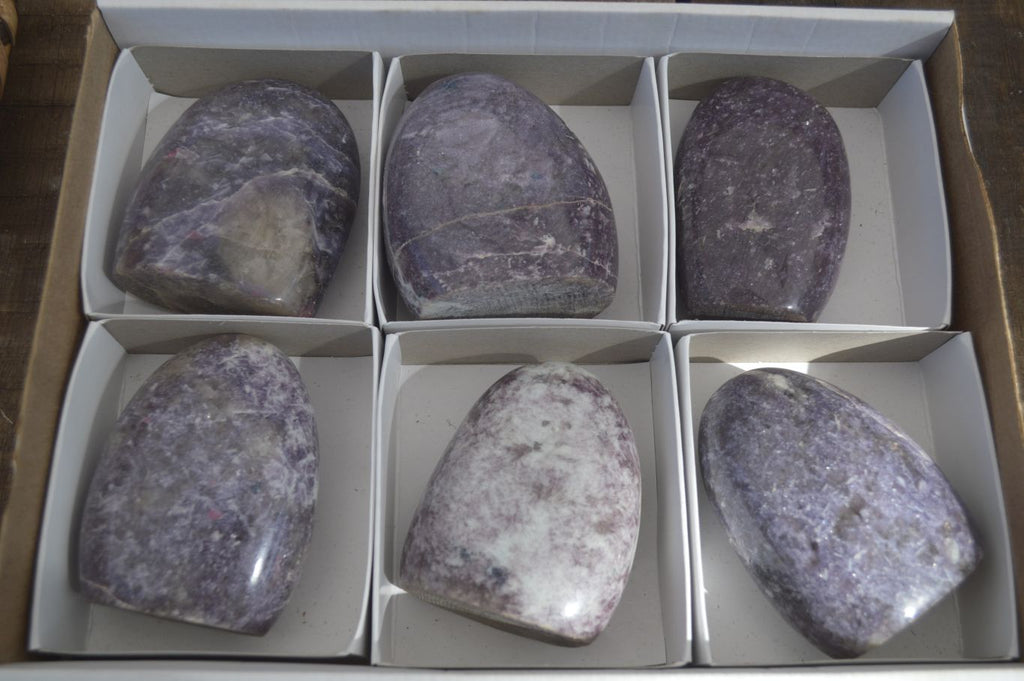 Polished Purple Lepidolite Standing Free Forms  x 6 From Madagascar - Toprock Gemstones and Minerals 