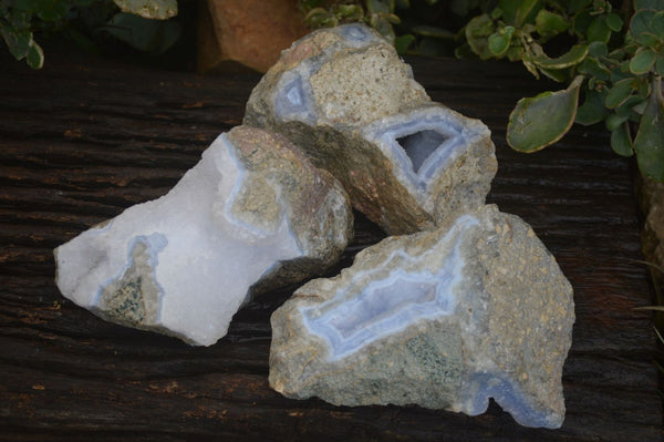 Natural Blue Lace Agate Geode Specimens  x 3 From Nsanje, Malawi - Toprock Gemstones and Minerals 