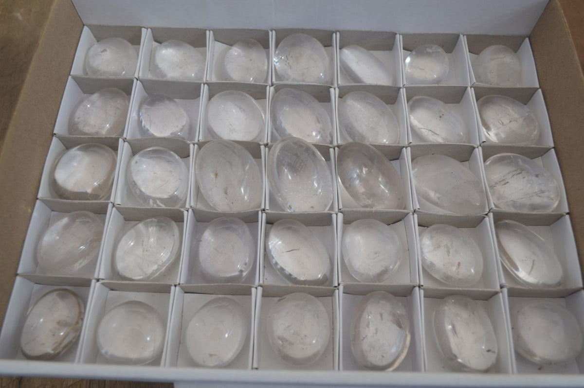 Polished Small Semi Optic Quartz Galet / Palm Stones x 35 From Madagascar - Toprock Gemstones and Minerals 