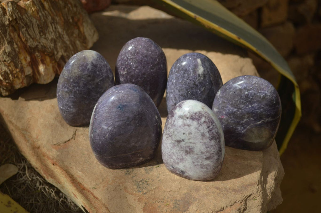 Polished Purple Lepidolite Standing Free Forms  x 6 From Madagascar - Toprock Gemstones and Minerals 