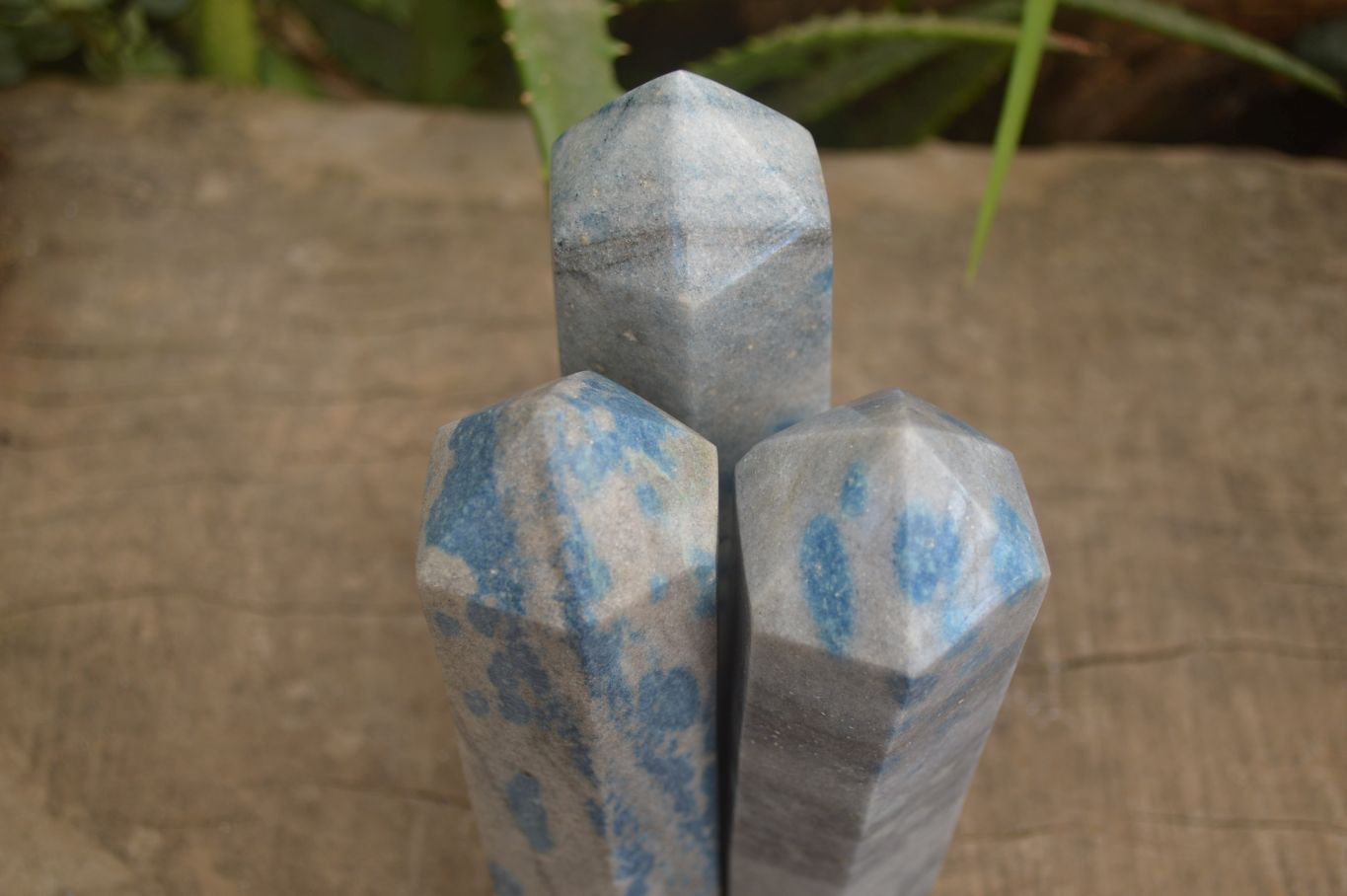 Polished Blue Spotted Spinel Quartz Points x 3 From Madagascar - Toprock Gemstones and Minerals 