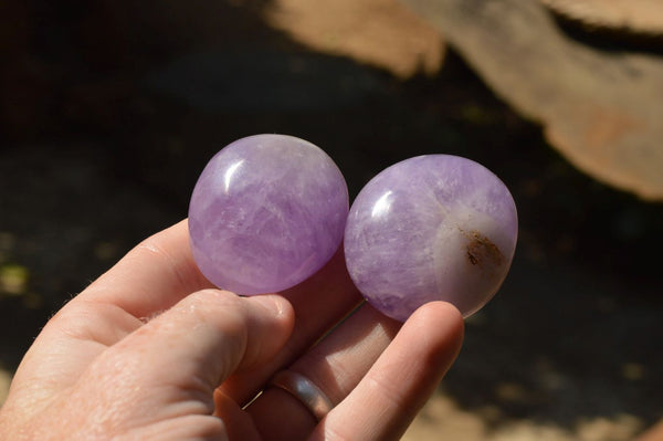 Polished Beautiful Amethyst Palm Stones With Smokey Patterns In Some  x 12 From Madagascar
